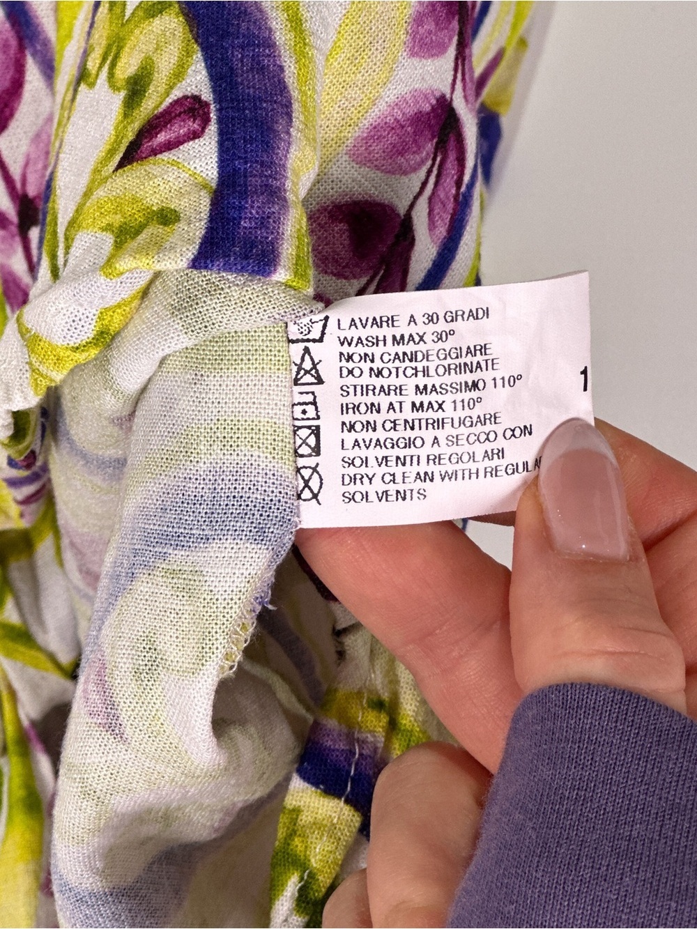 Made In Italy Shirt Dress Linen Medallion Print Green Purple Size 10 - Picture 7 of 10